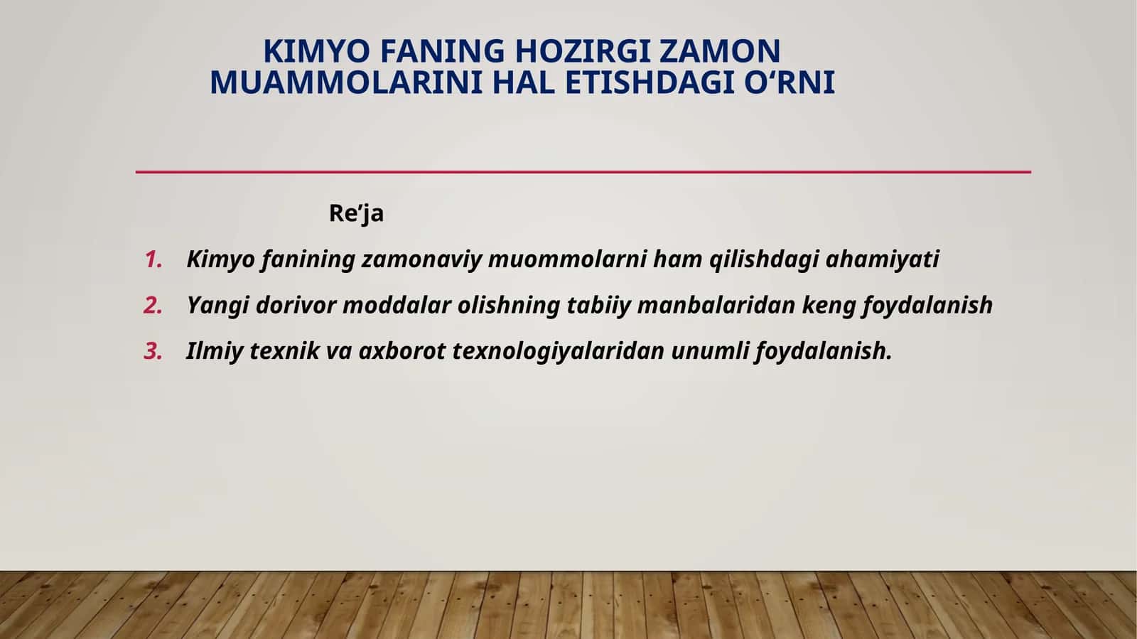 Kimyo fanining zamonaviy muammolarni hal qilishdagi ahamiyati
