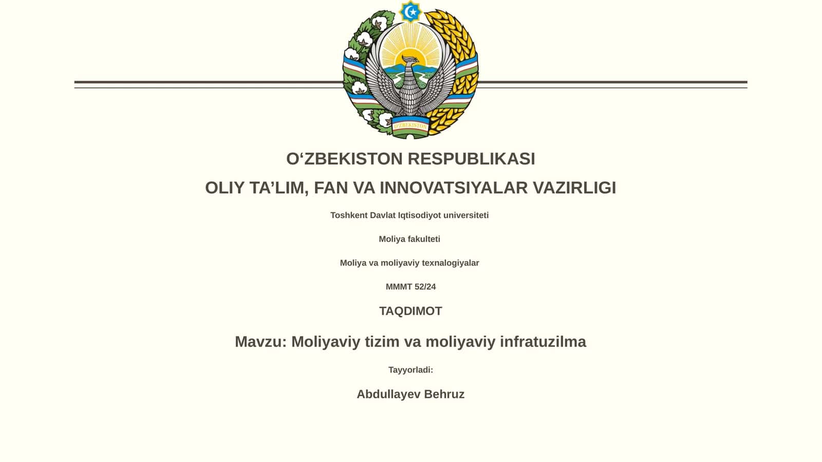 Moliyaviy tizim va moliyaviy infratuzilma