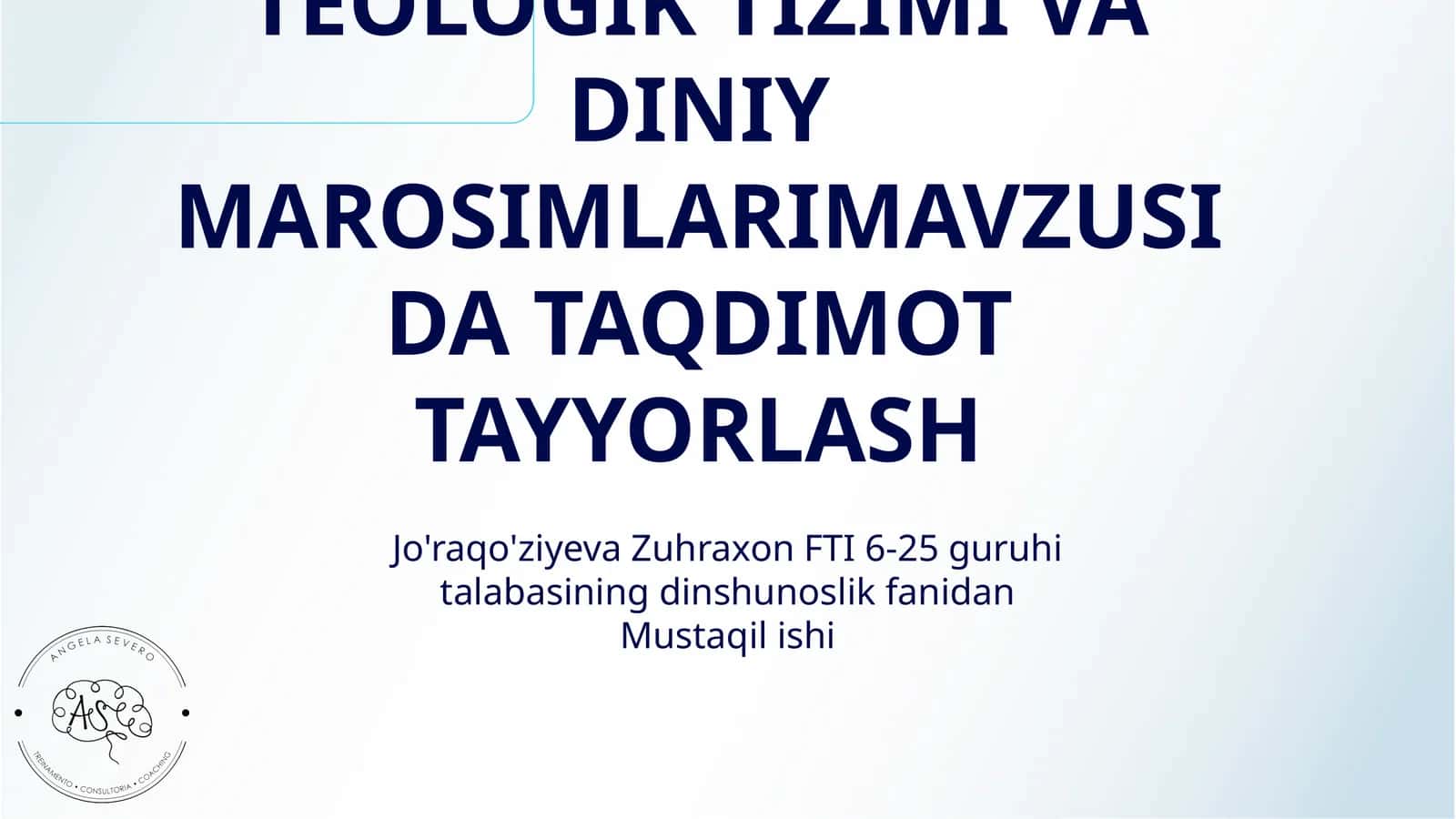 ZARDUSHTIYLIKNING TEOLOGIK TIZIMI VA DINIY MAROSIMLARIMAVZUSIDA TAQDIMOT TAYYORLASH