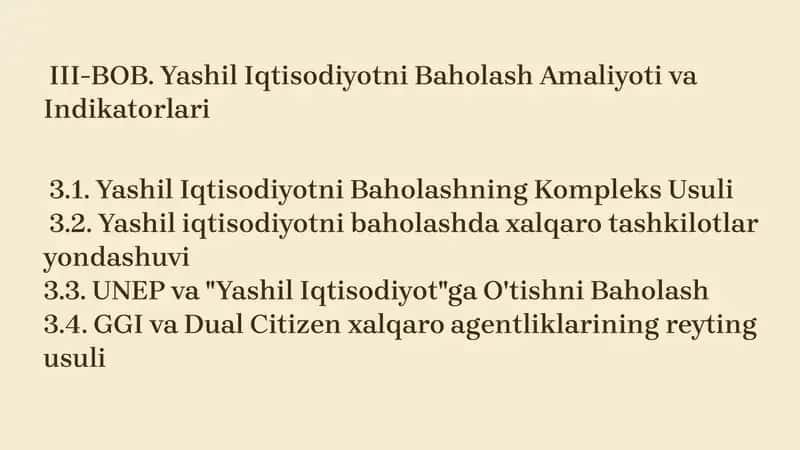 Yashil Iqtisodiyotni Baholashning Kompleks Usuli