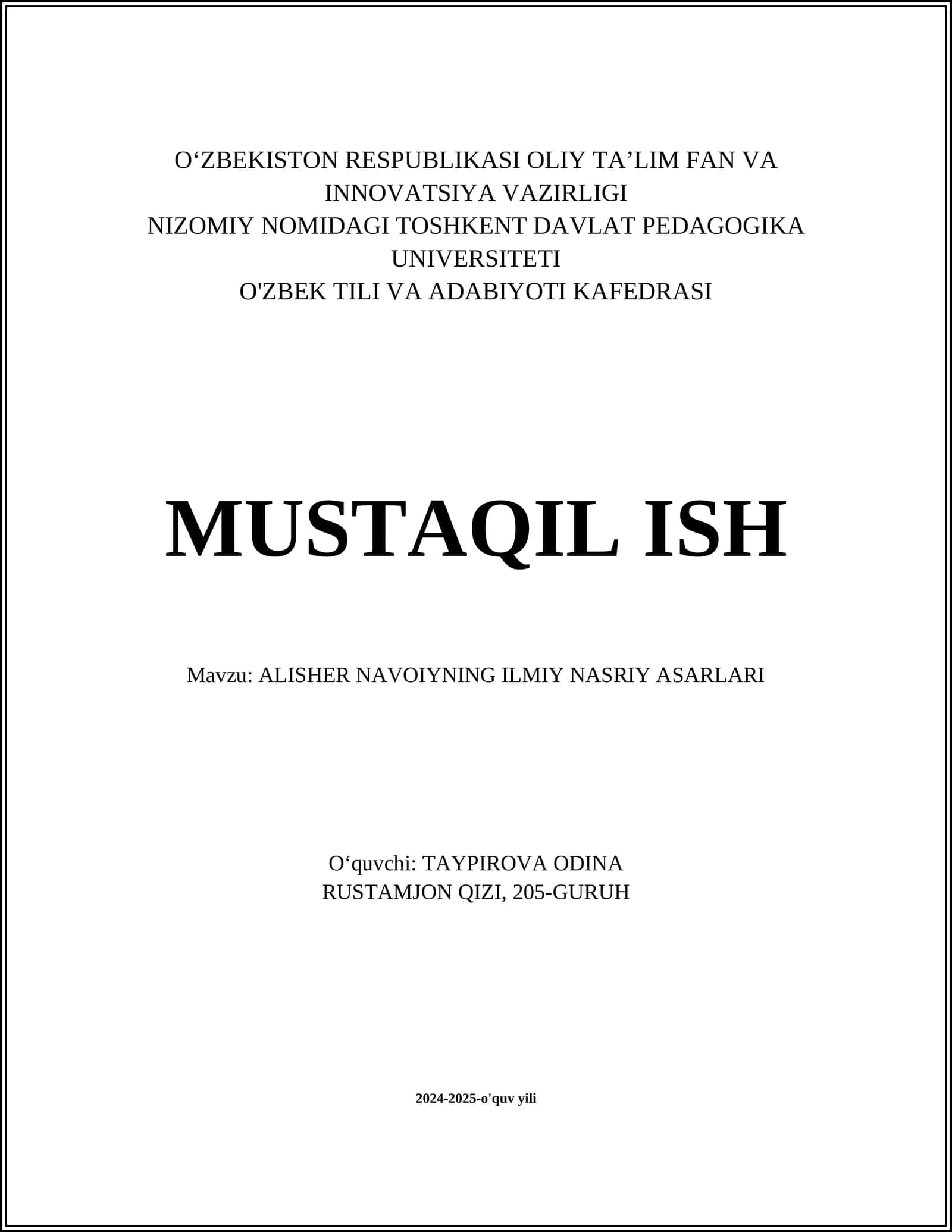 ALISHER NAVOIYNING ILMIY NASRIY ASARLARI