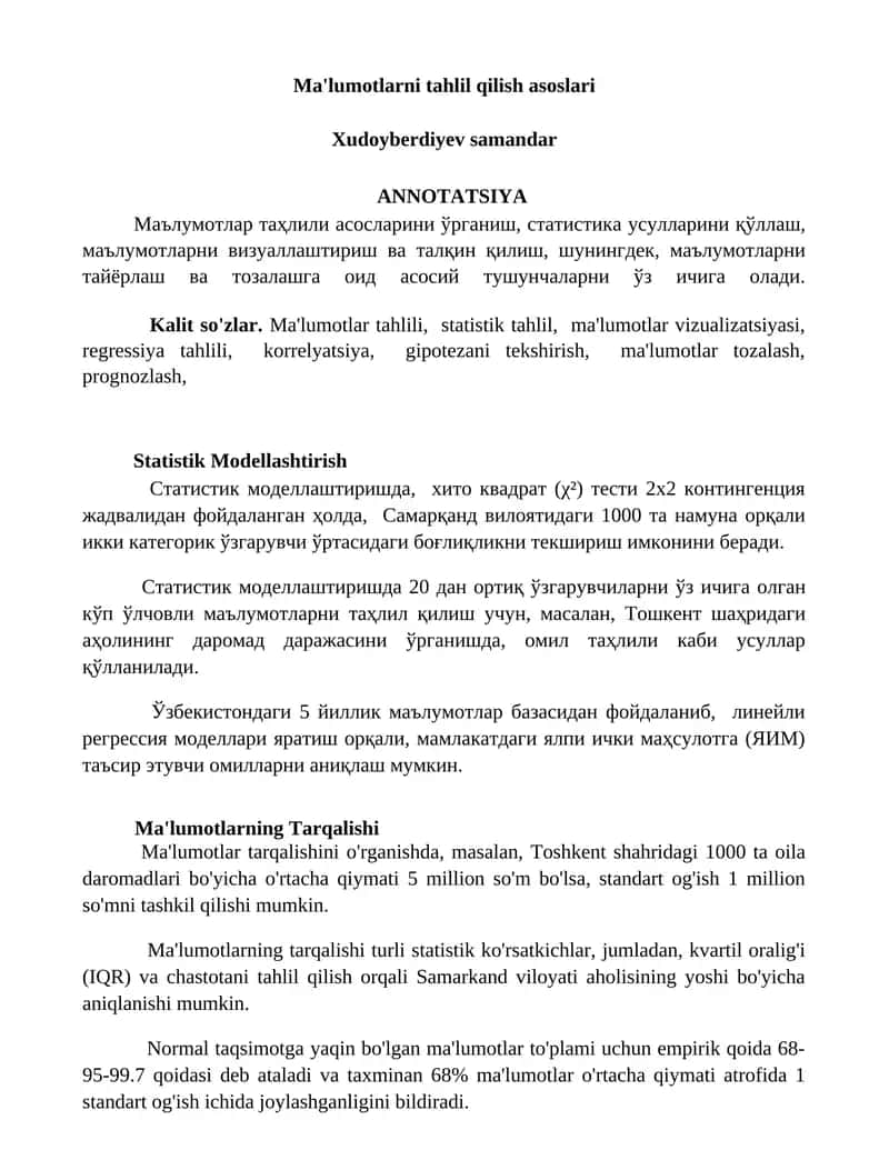 Ma'lumotlarni tahlil qilish asoslari