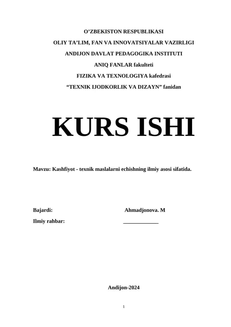 TEXNIK IJODKORLIK VA DIZAYN KURS ISHI