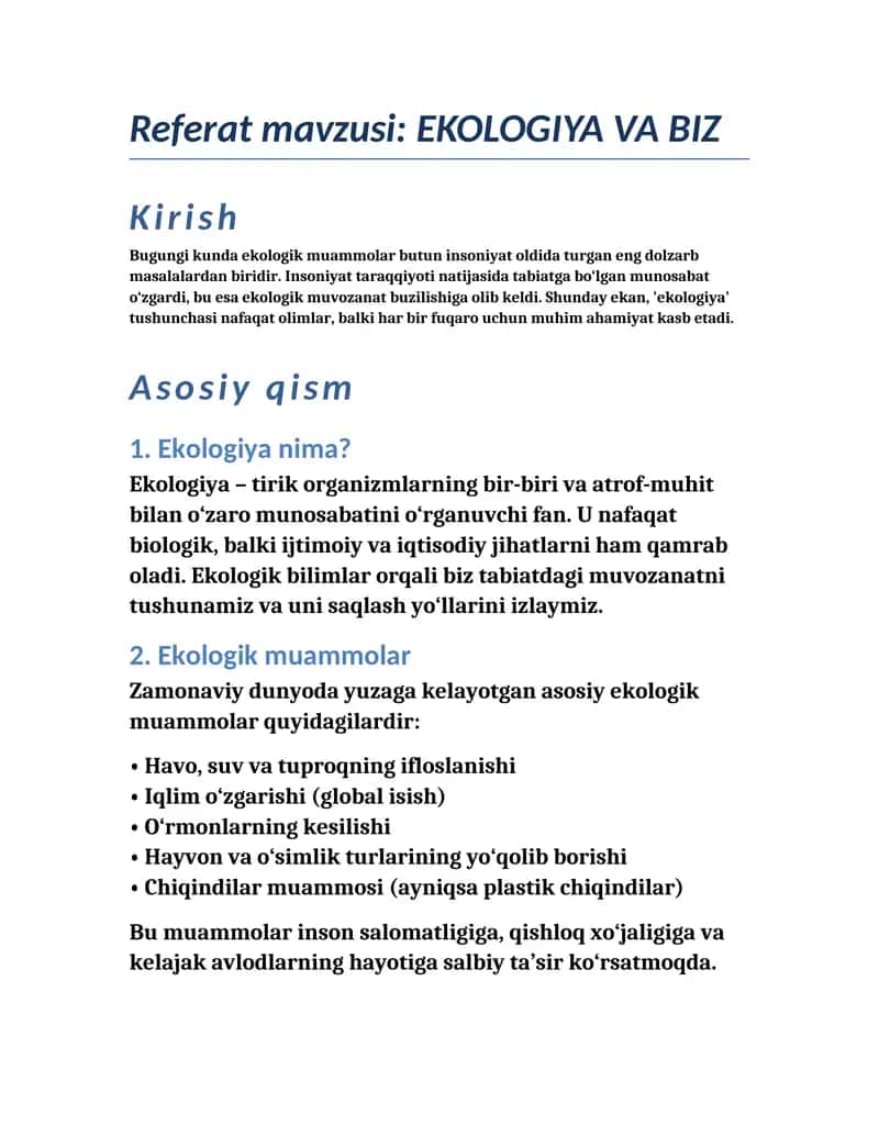 Ekologiya va biz