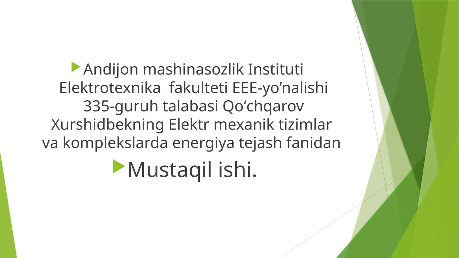 Elektr energiya tejash fanidan Mustaqil ish