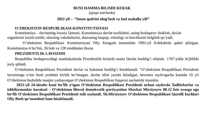 O‘zbekiston Respublikasi Konstitutsiyasi