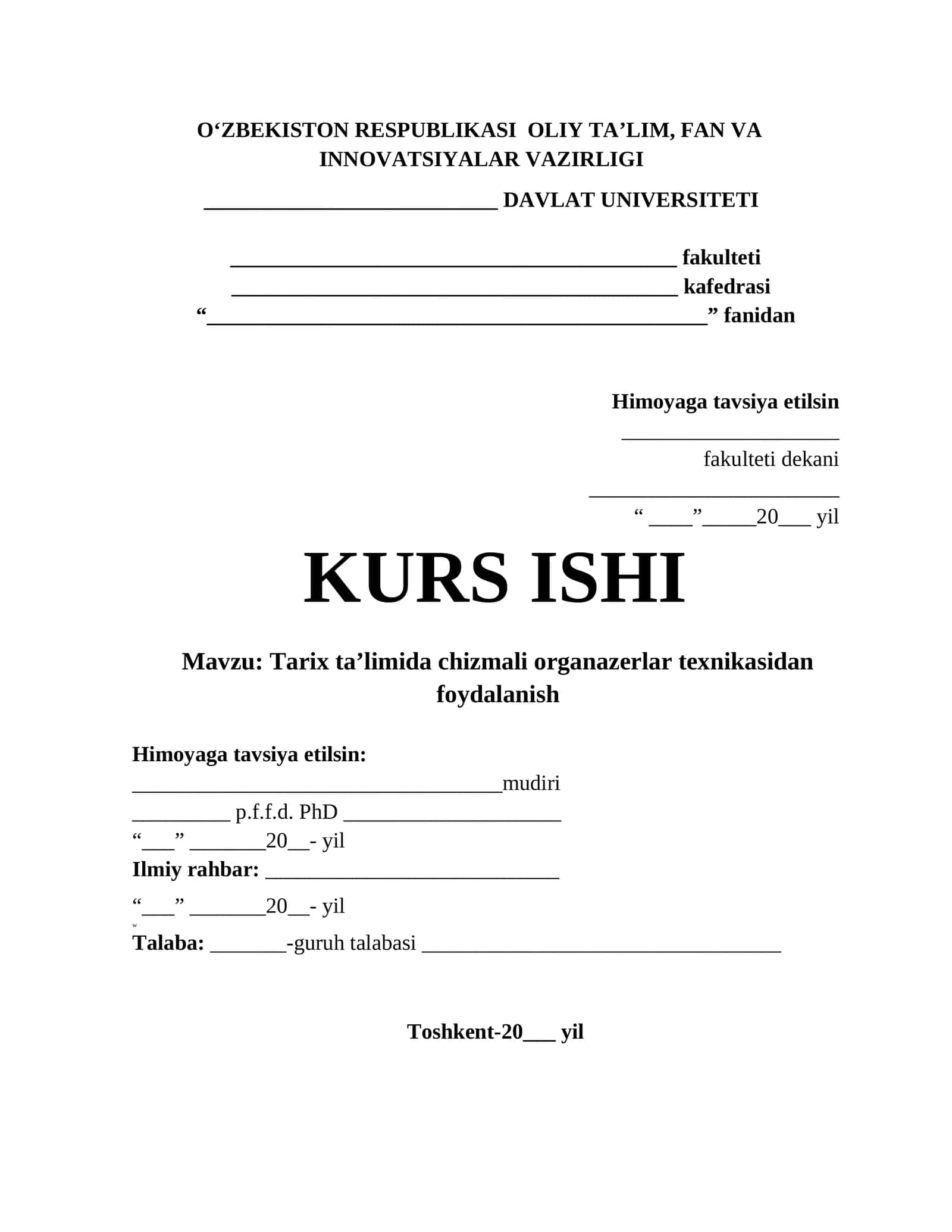 Tarix ta’limida chizmali organazerlar texnikasidan foydalanish