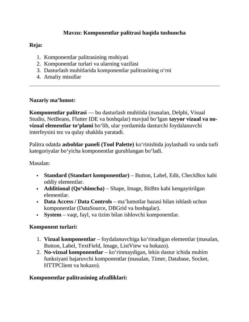 Komponentlar palitrasi