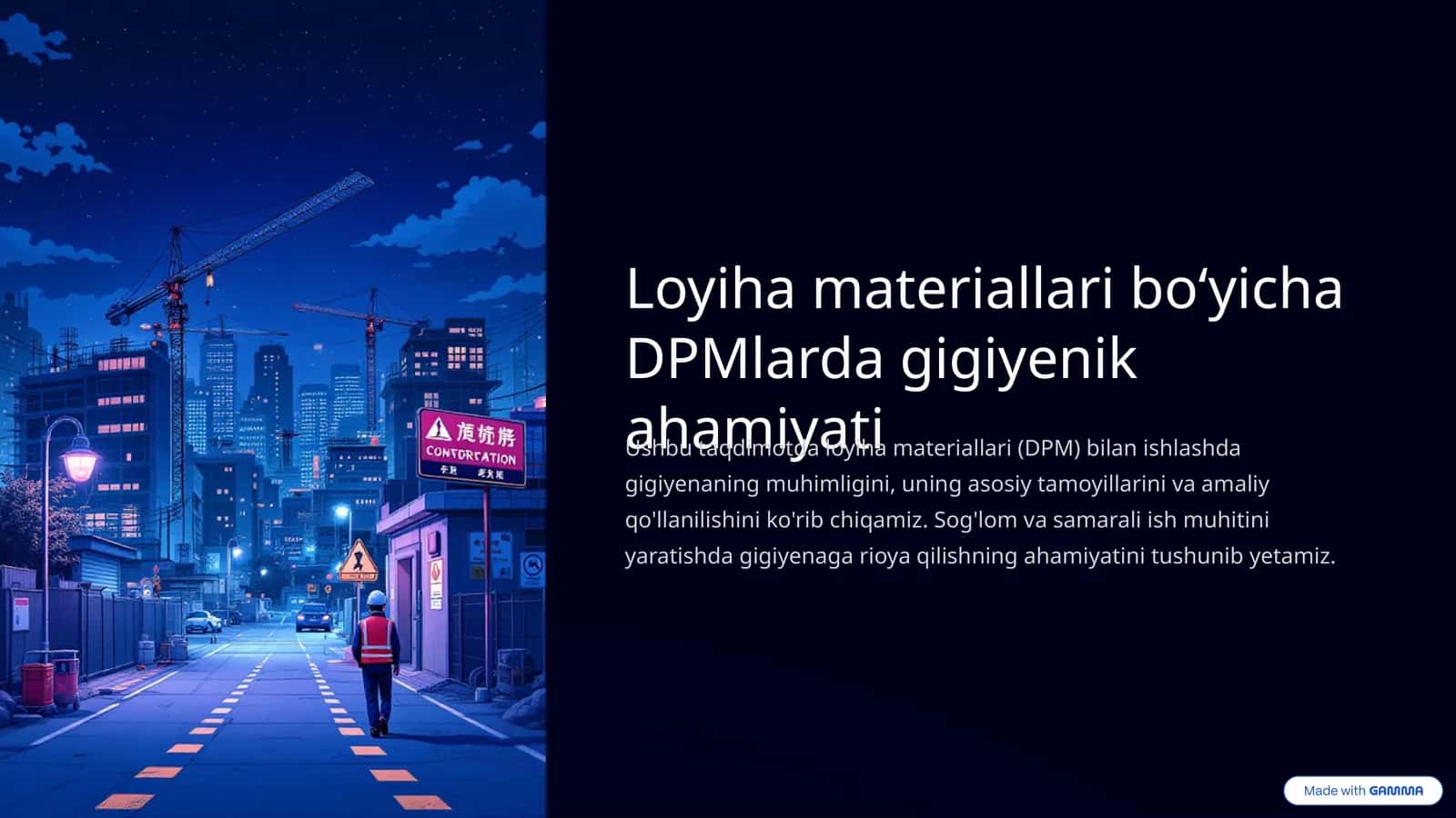 Loyiha materiallari boʻyicha DPMlarda gigiyenik ahamiyati