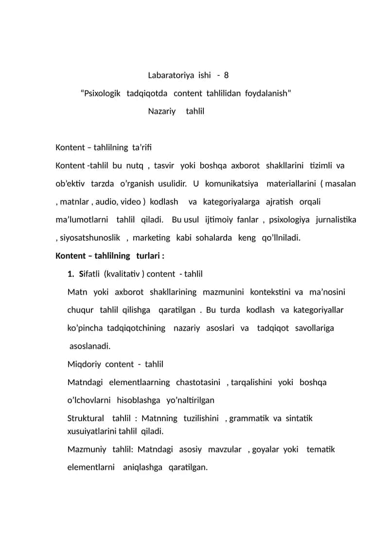 Psixologik   tadqiqotda   content  tahlilidan  foydalanish