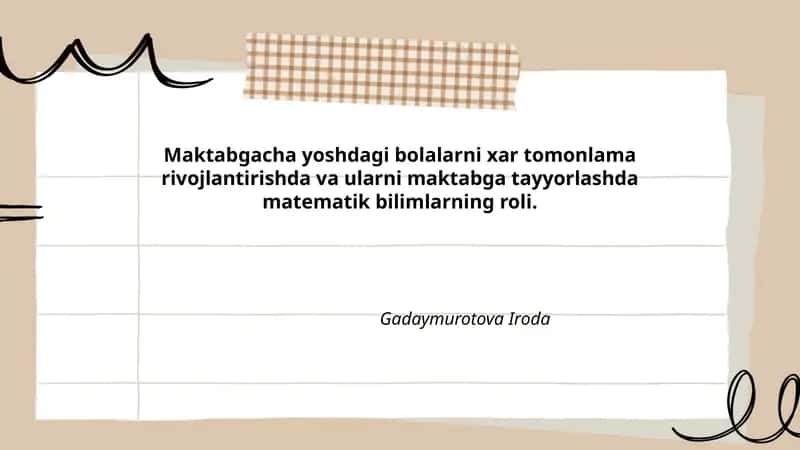 Matematik bilimlarning maktabgacha rivojlantirishdagi roli