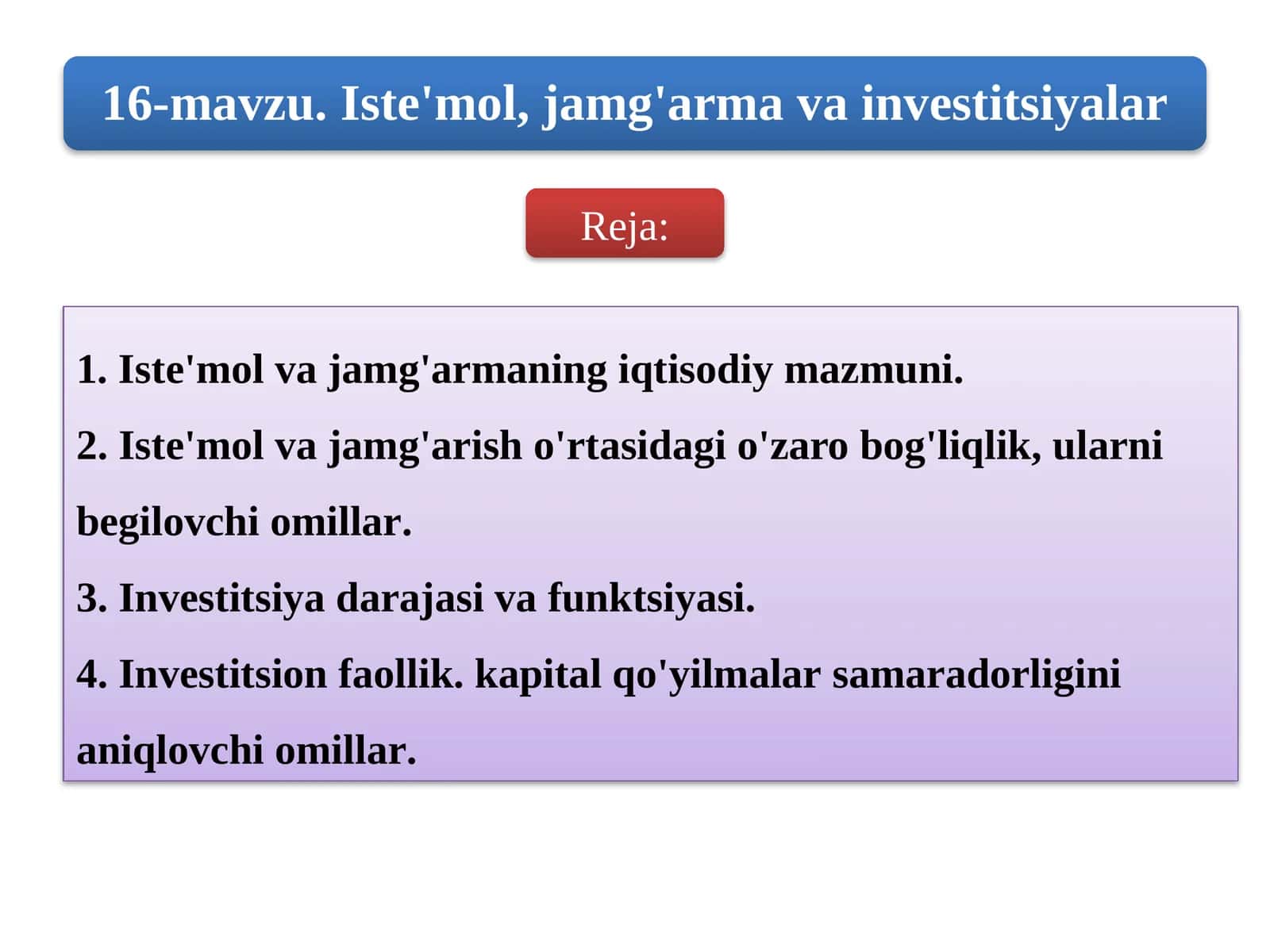 Iste'mol va jamg'arishning iqtisodiy mazmuni