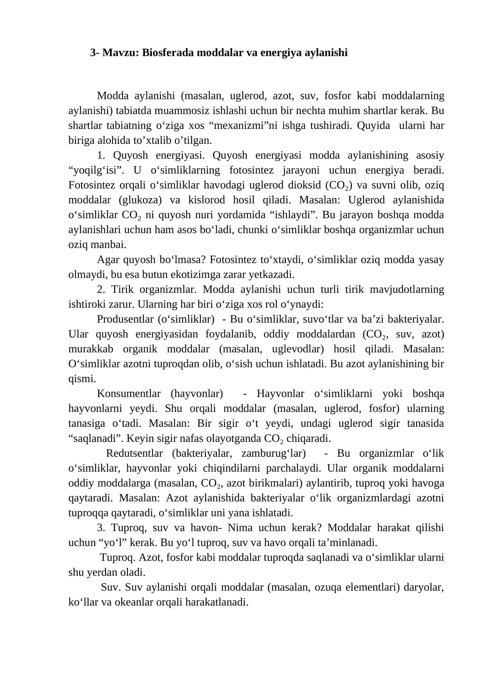 Biosferada moddalar va energiya aylanishi