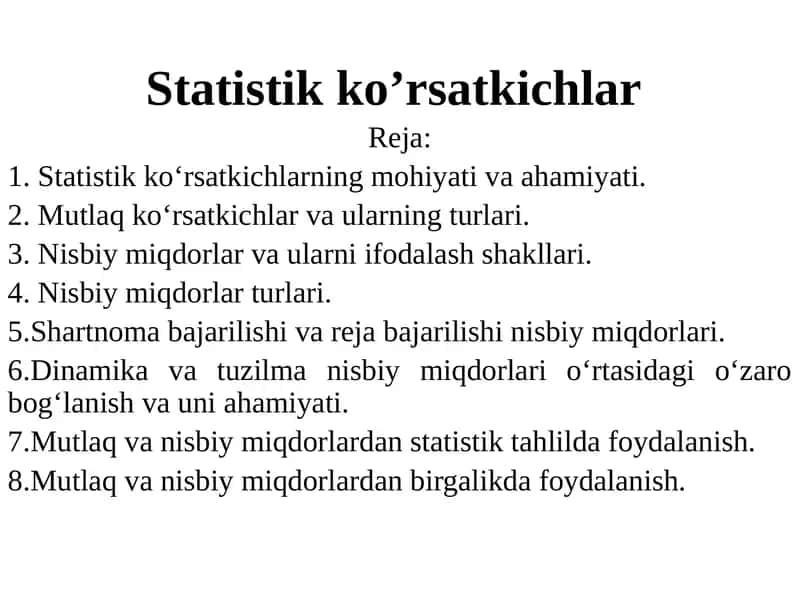 Statistik ko’rsatkichlar
