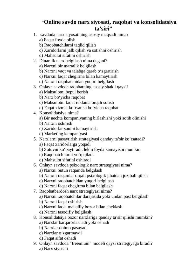 Online savdo narx siyosati
