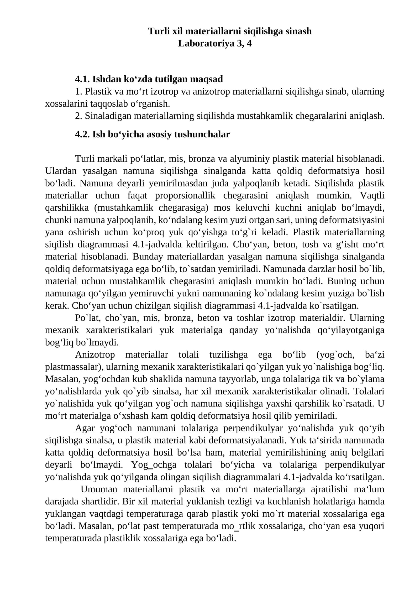 Materiallarni siqilishga sinash