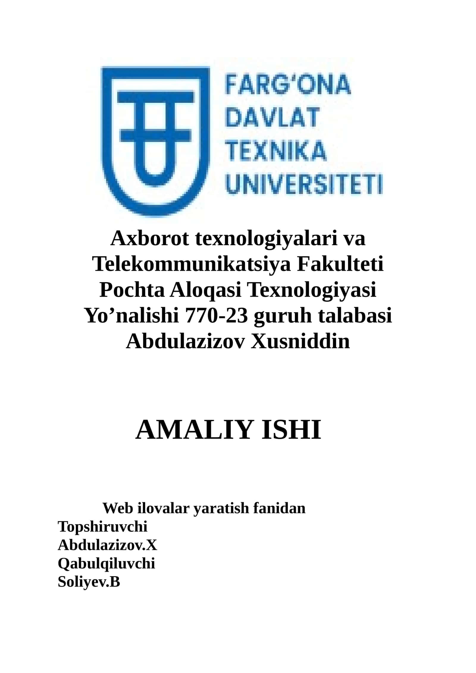Web ilovalar yaratish fanidan