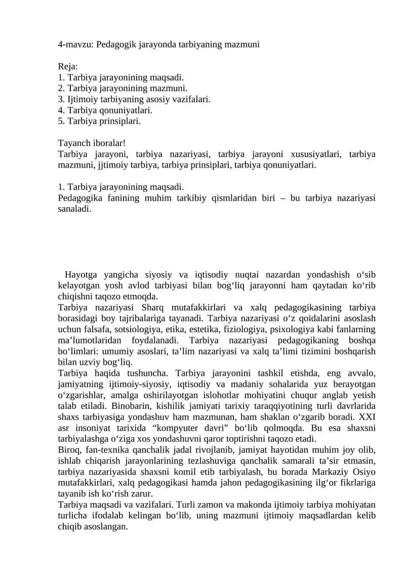 Tarbiyaning mazmuni