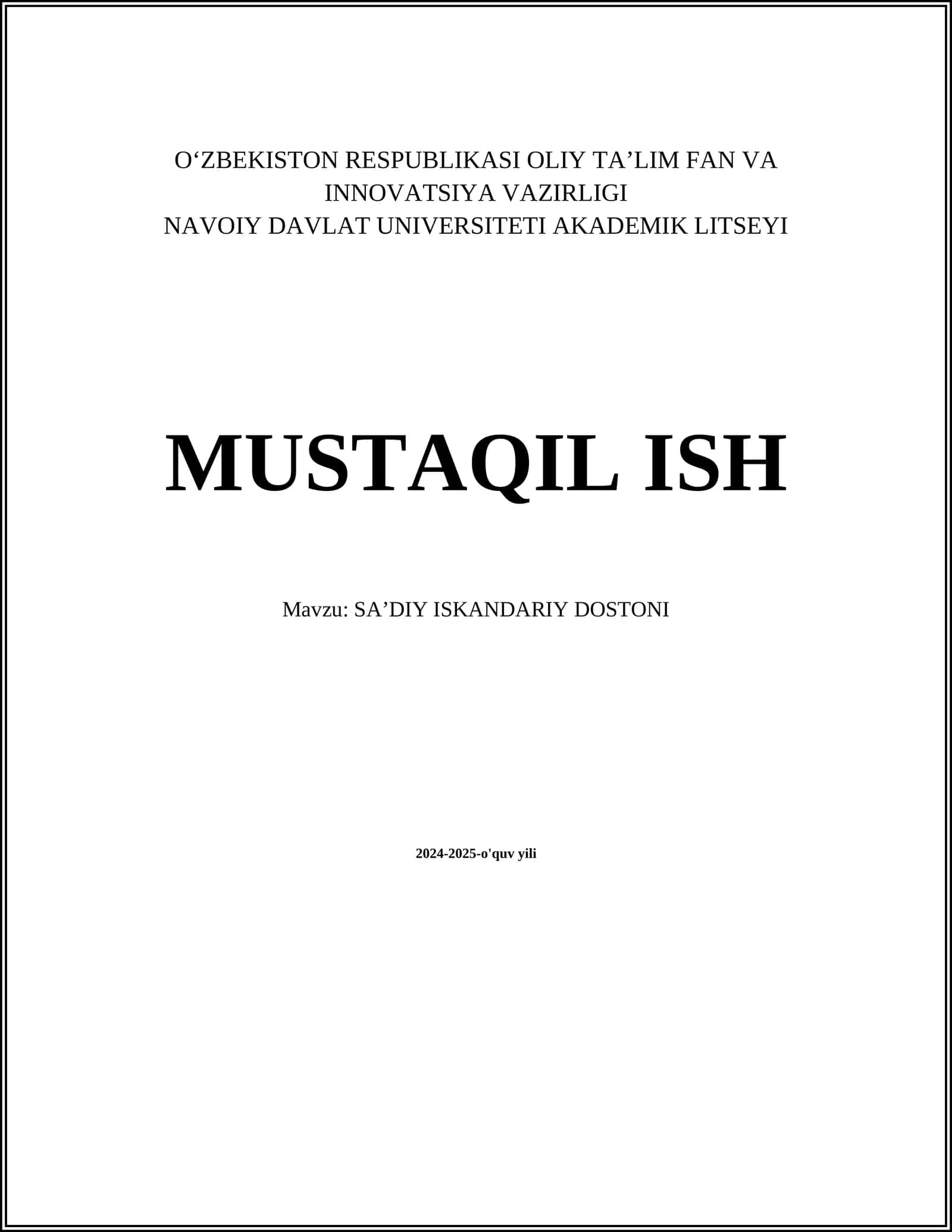 SAʼDIY ISKANDARIY DOSTONI