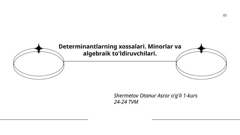 Determinantlarning xossalari. Minorlar va algebraik to'ldiruvchilari.