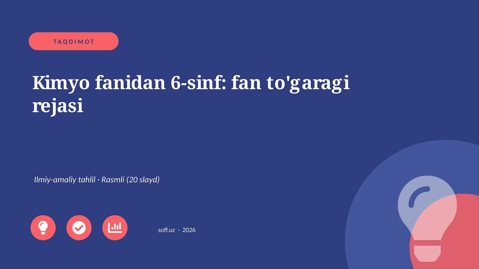 Kimyo fanidan 6-sinf: fan to'garagi rejasi