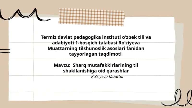 Roʻziyeva Muattarning tilshunoslik asoslari fanidan tayyorlagan taqdimoti