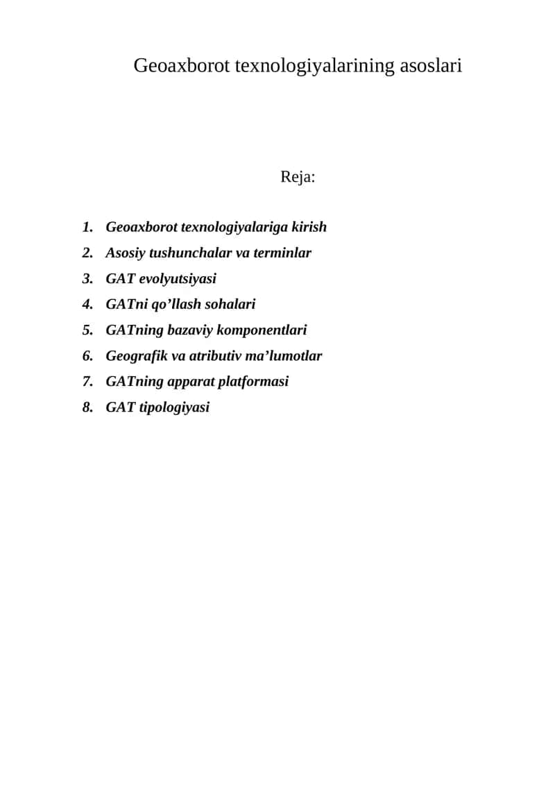 Geoaxborot texnologiyalarining asoslari