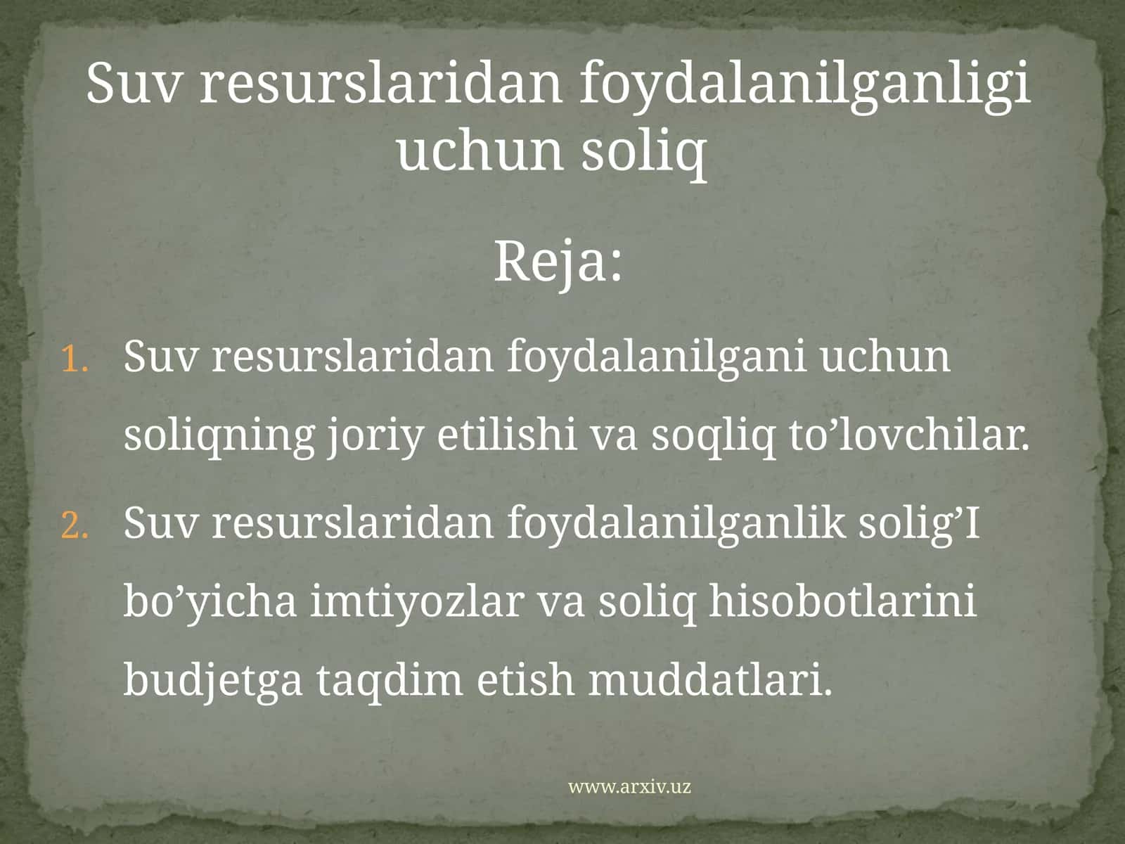 Suv resurslaridan foydalanilganligi uchun soliq
