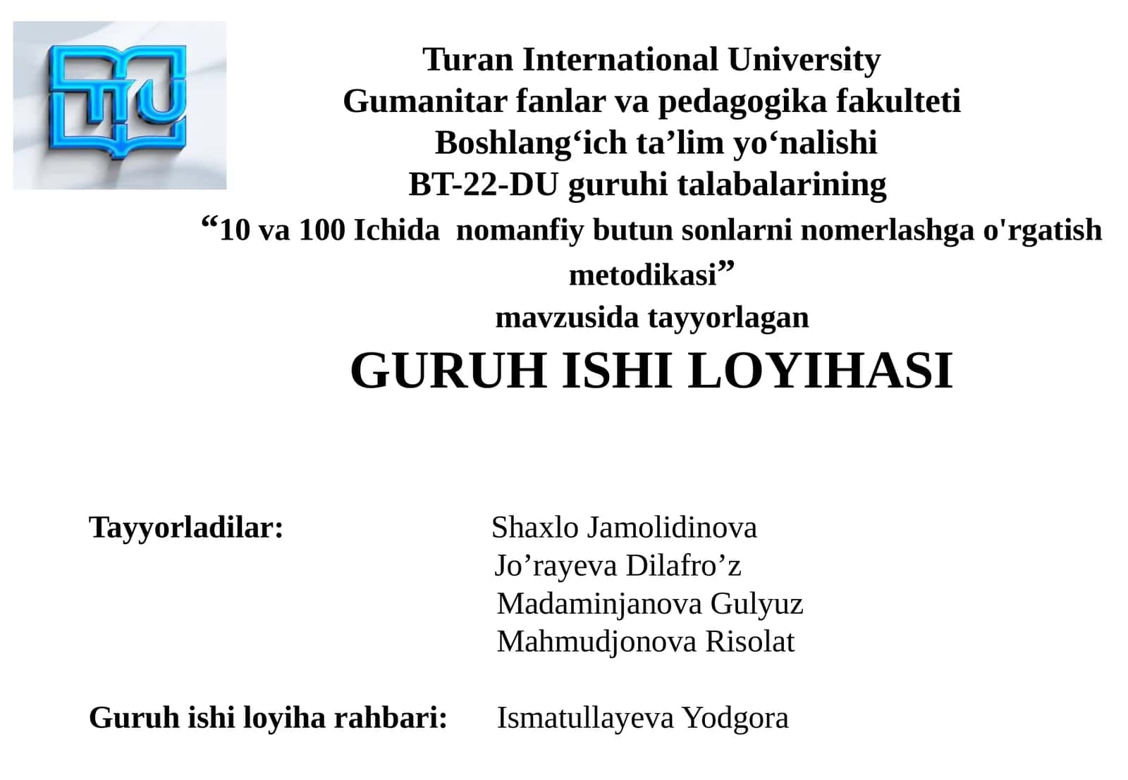 10 va 100 Ichida nomanfiy butun sonlarni nomerlashga o'rgatish metodikasi