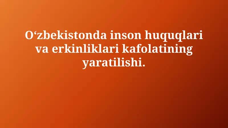 O'zbekistondagi inson huquqlari va erkinliklar kafolatining yaratilishi