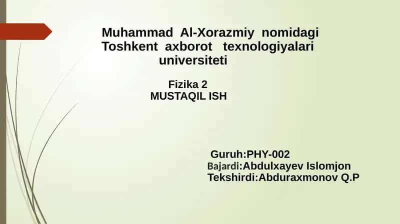 To‘lqinoptikasi Topshiriqrejasi