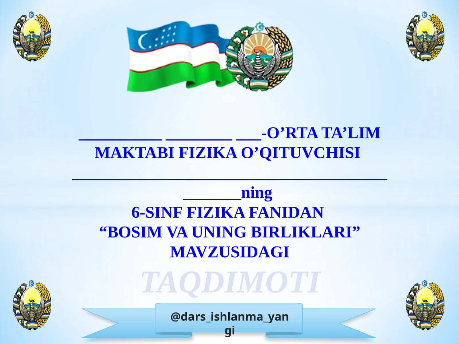 “BOSIM VA UNING BIRLIKLARI” MAVZUSIDAGI TAQDIMOTI