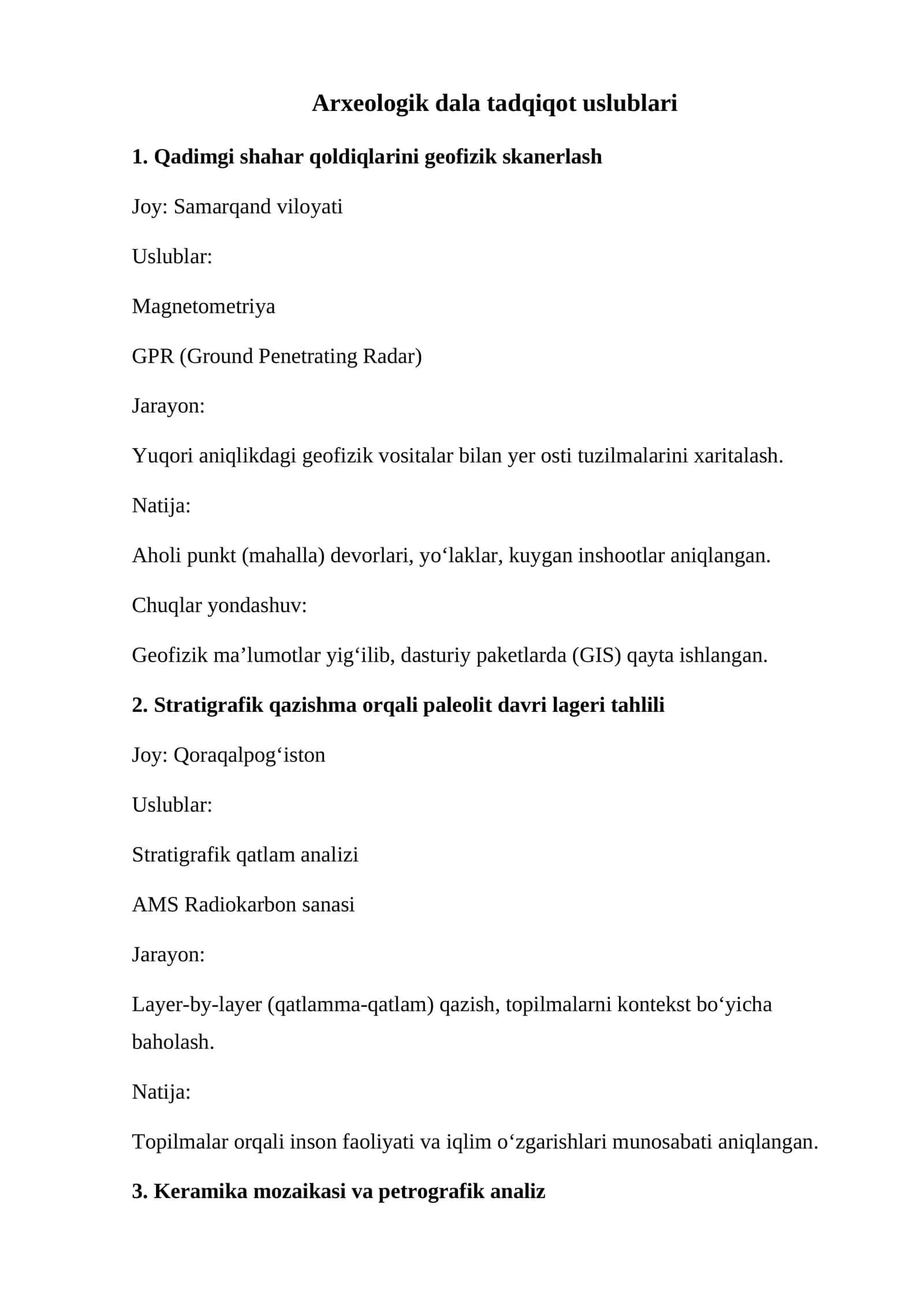 Arxeologik dala tadqiqot uslublari