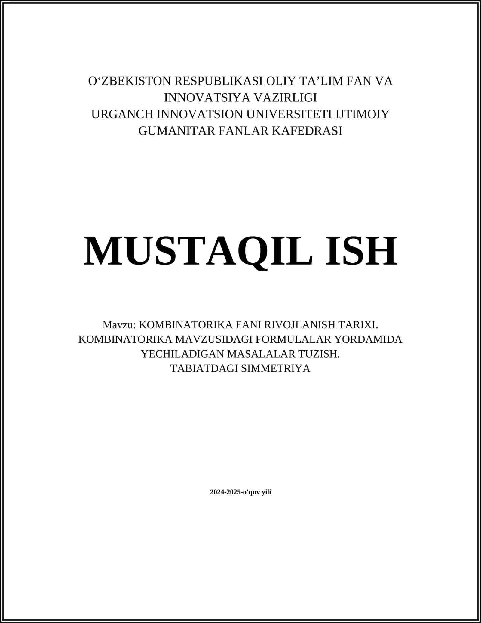 KOMBINATORIKA FANI RIVOJLANISH TARIXI