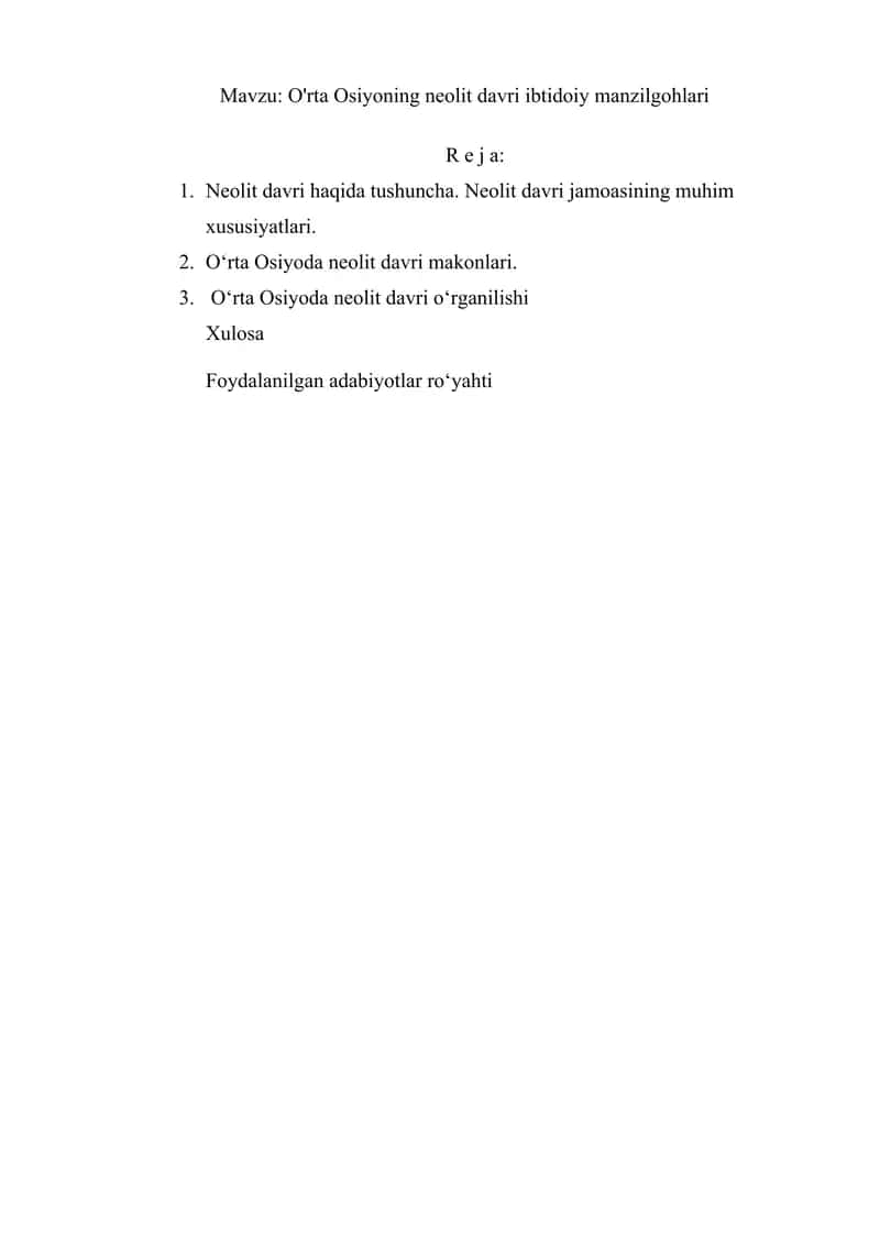 O'rta Osiyoning neolit davri ibtidoiy manzilgohlari