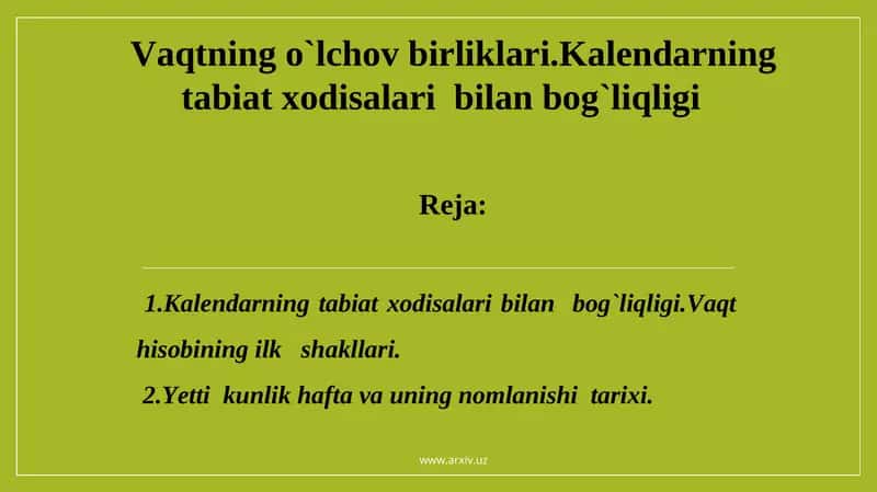 Kalendarning tabiat xodisalari bilan bog`liqligi