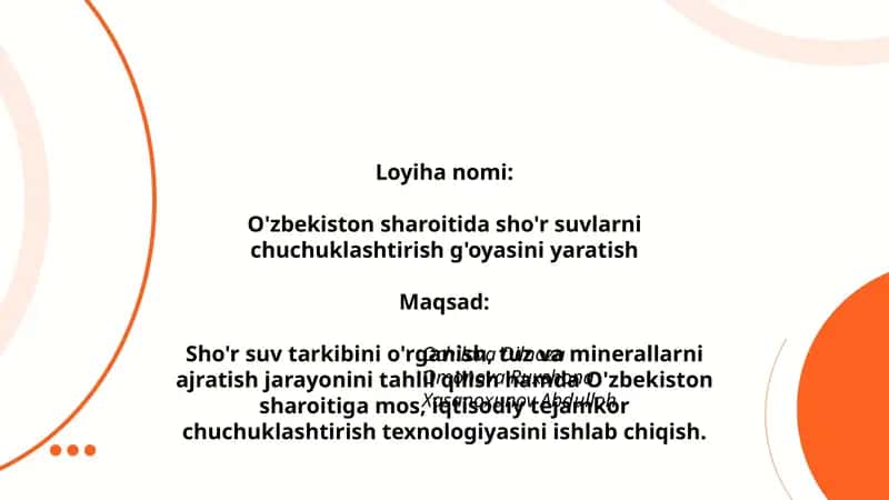 O'zbekiston sharoitida sho'r suvlarni chuchuklashtirish g'oyasi