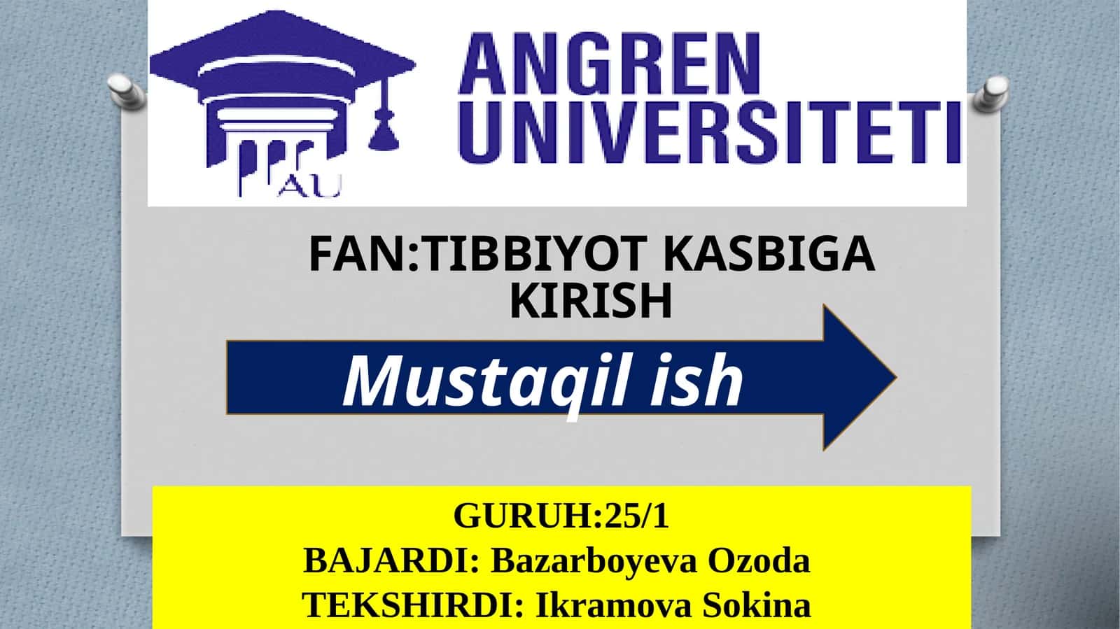 FAN:TIBBIYOT KASBIGAKIRISH