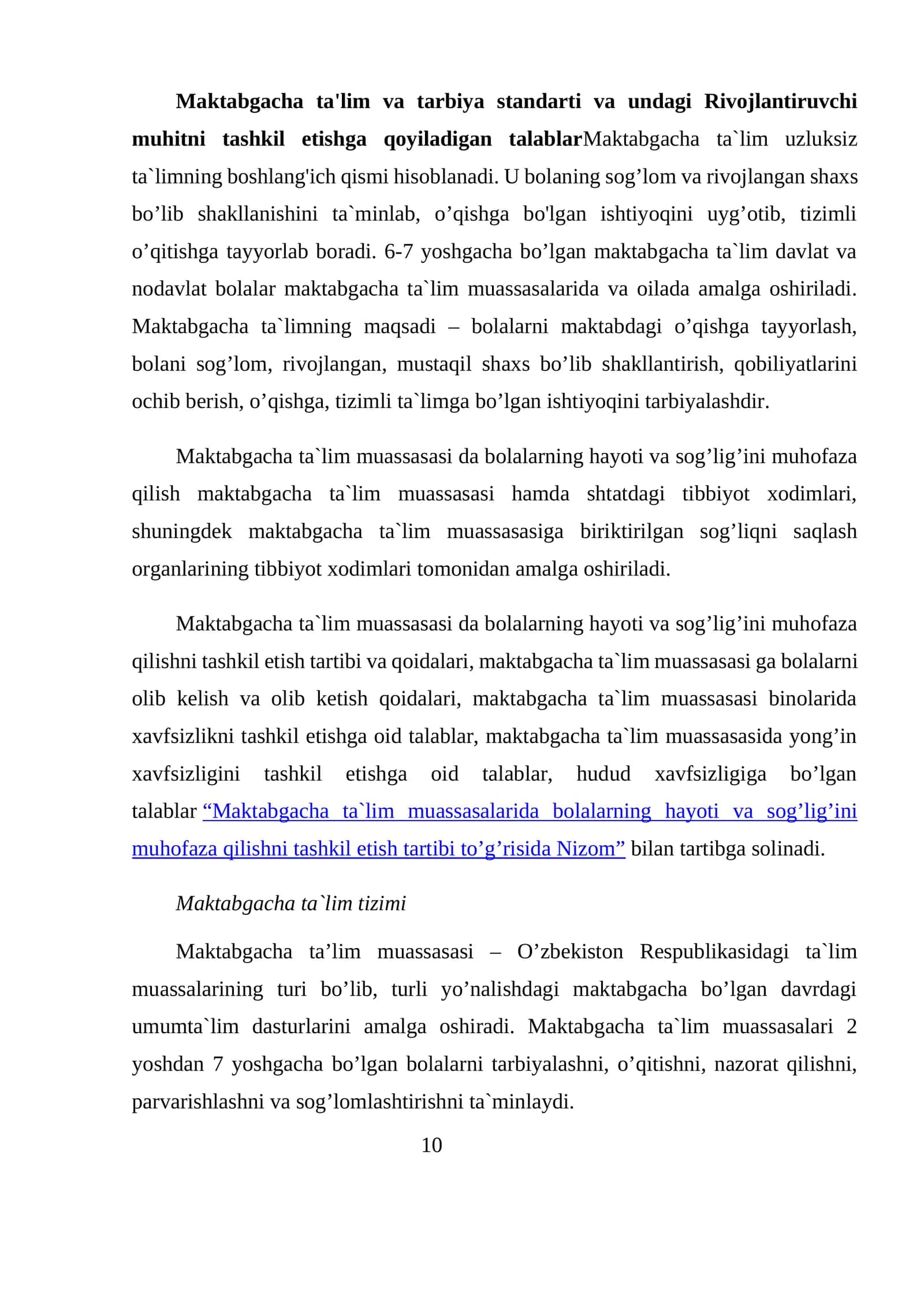 Maktabgacha ta'lim va tarbiya standarti