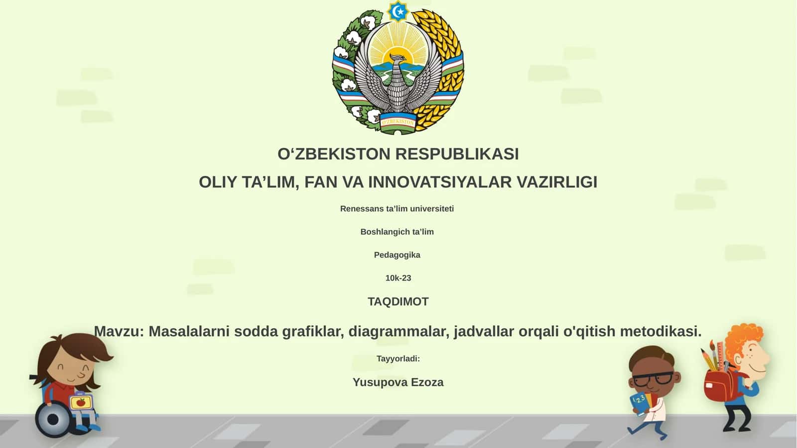 Masalalarni sodda grafiklar, diagrammalar, jadvallar orqali o'qitish metodikasi