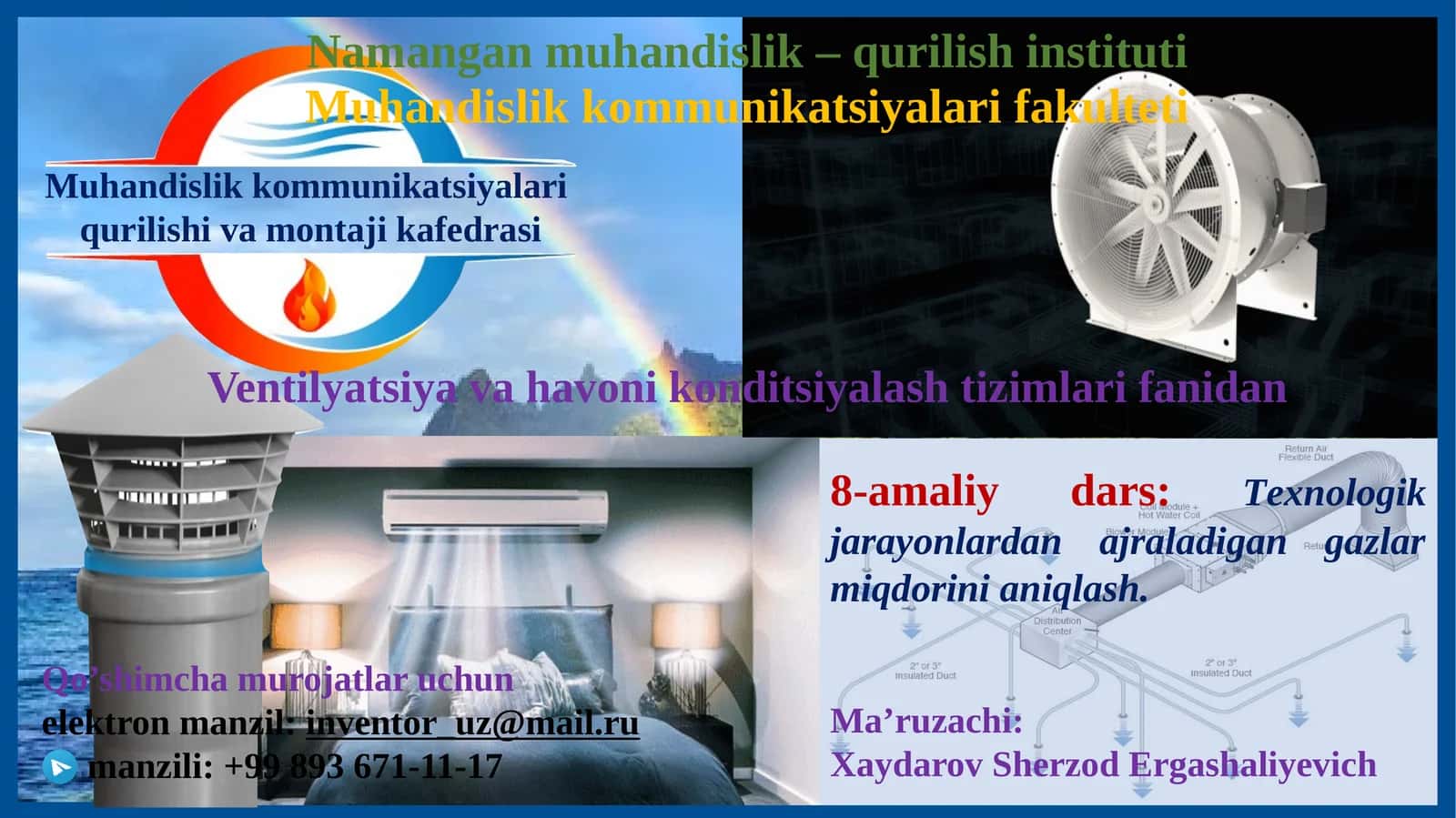 Muhandislik kommunikatsiyalari qurilishi vamontaji kafedrasi