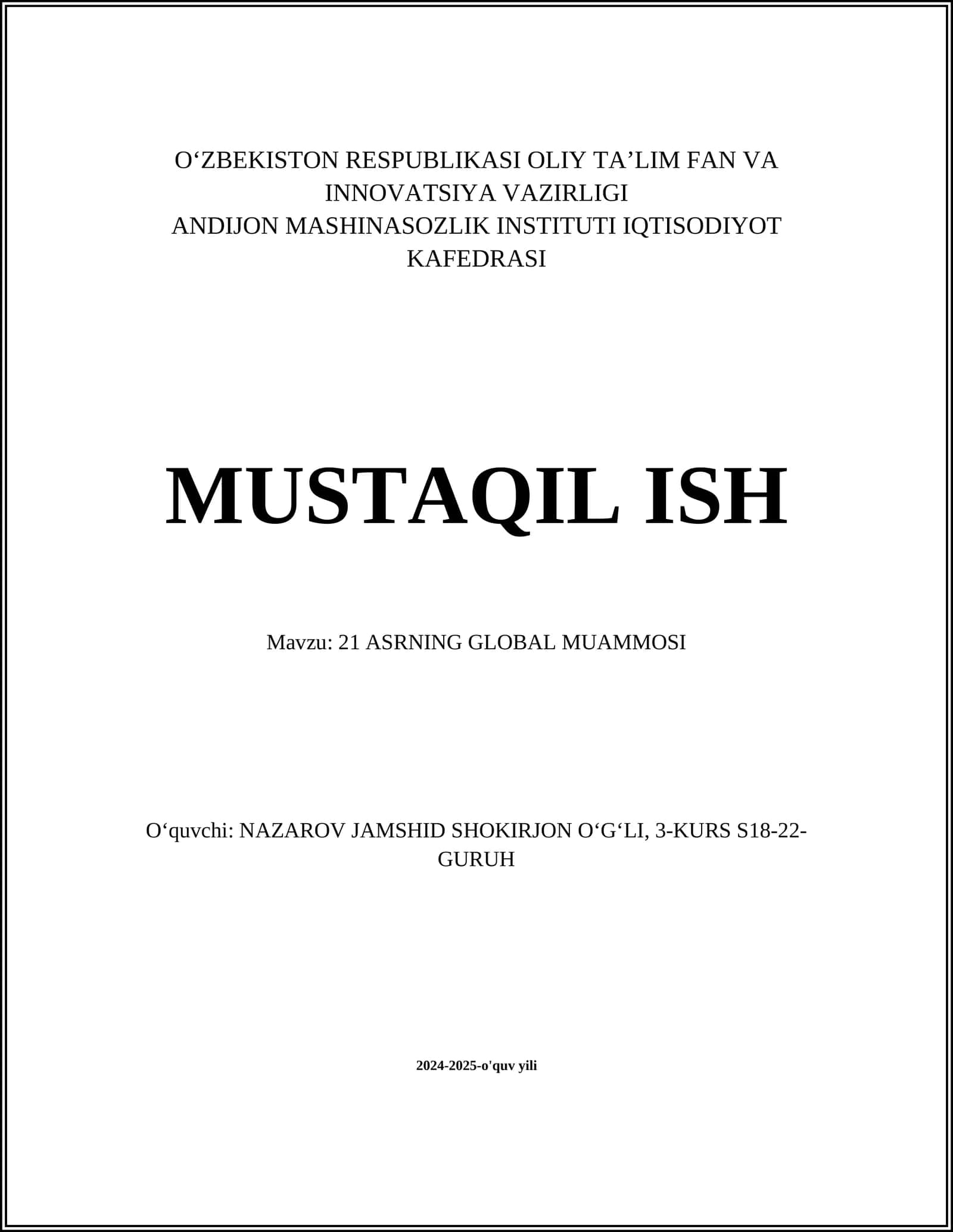 ASRNING GLOBAL MUAMMOSI