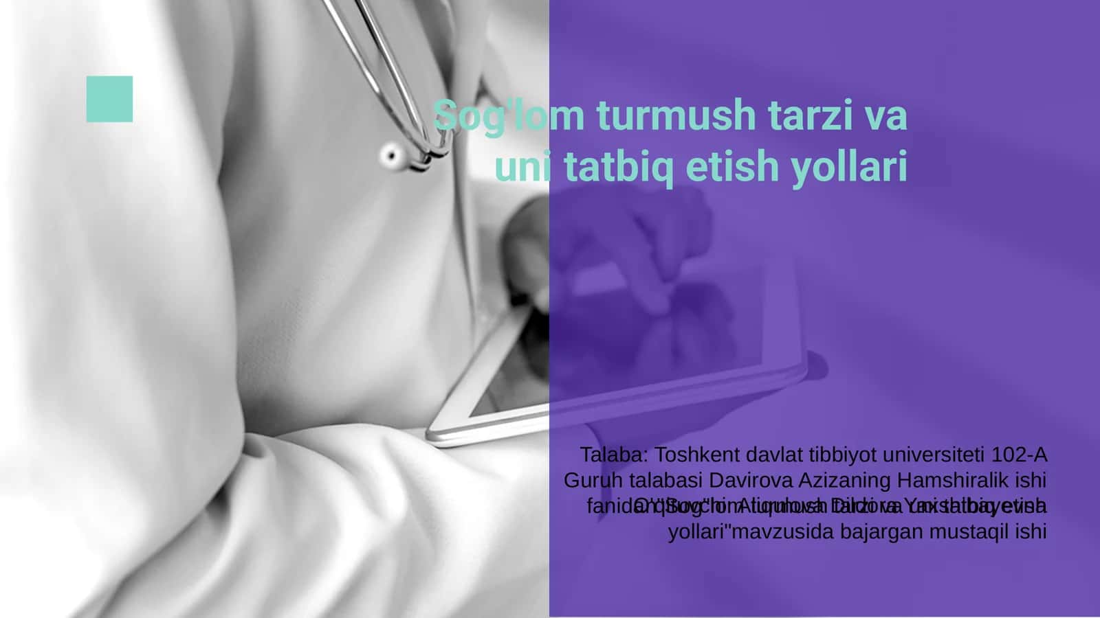 Sog'lom turmush tarzi va uni tatbiq etish yollari