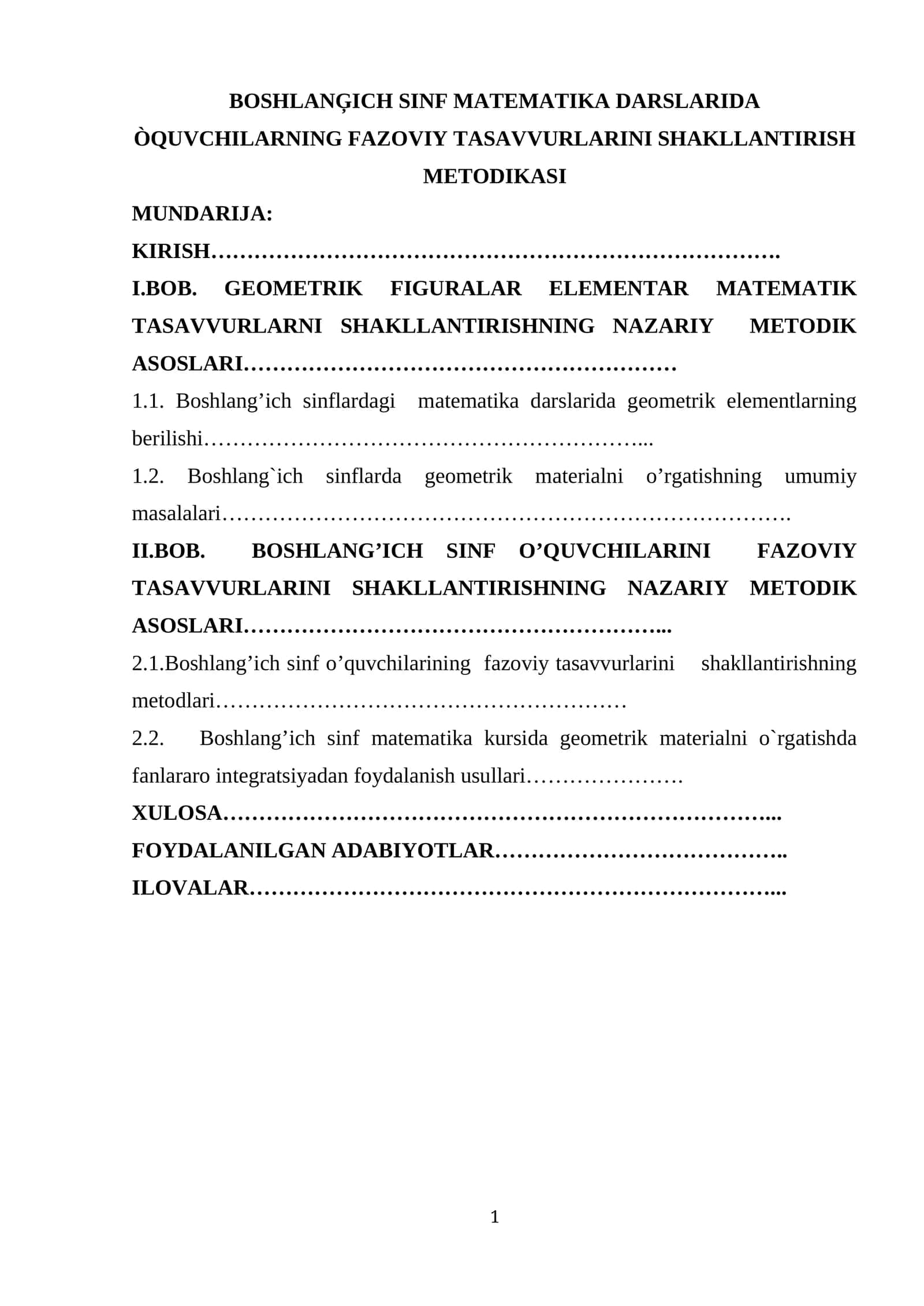 BOSHLANĢICH SINF MATEMATIKA DARSLARIDA ÒQUVCHILARNING FAZOVIY TASAVVURLARINI SHAKLLANTIRISH METODIKASI