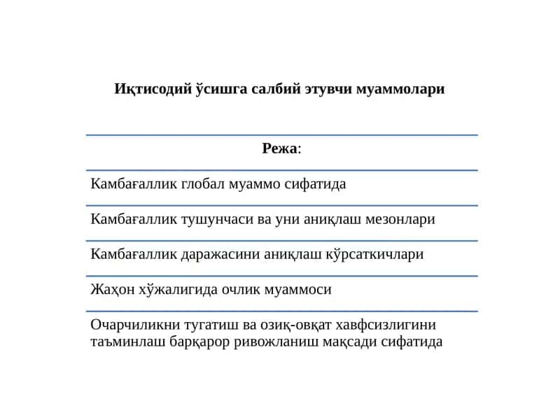 Иқтисодий ўсишга салбий этувчи муаммолари