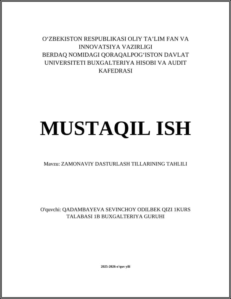 ZAMONAVIY DASTURLASH TILLARINING TAHLILI