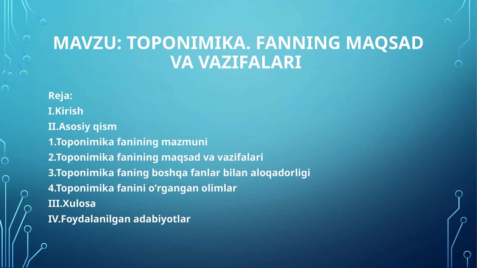 Toponimika. Fanning maqsad va vazifalari