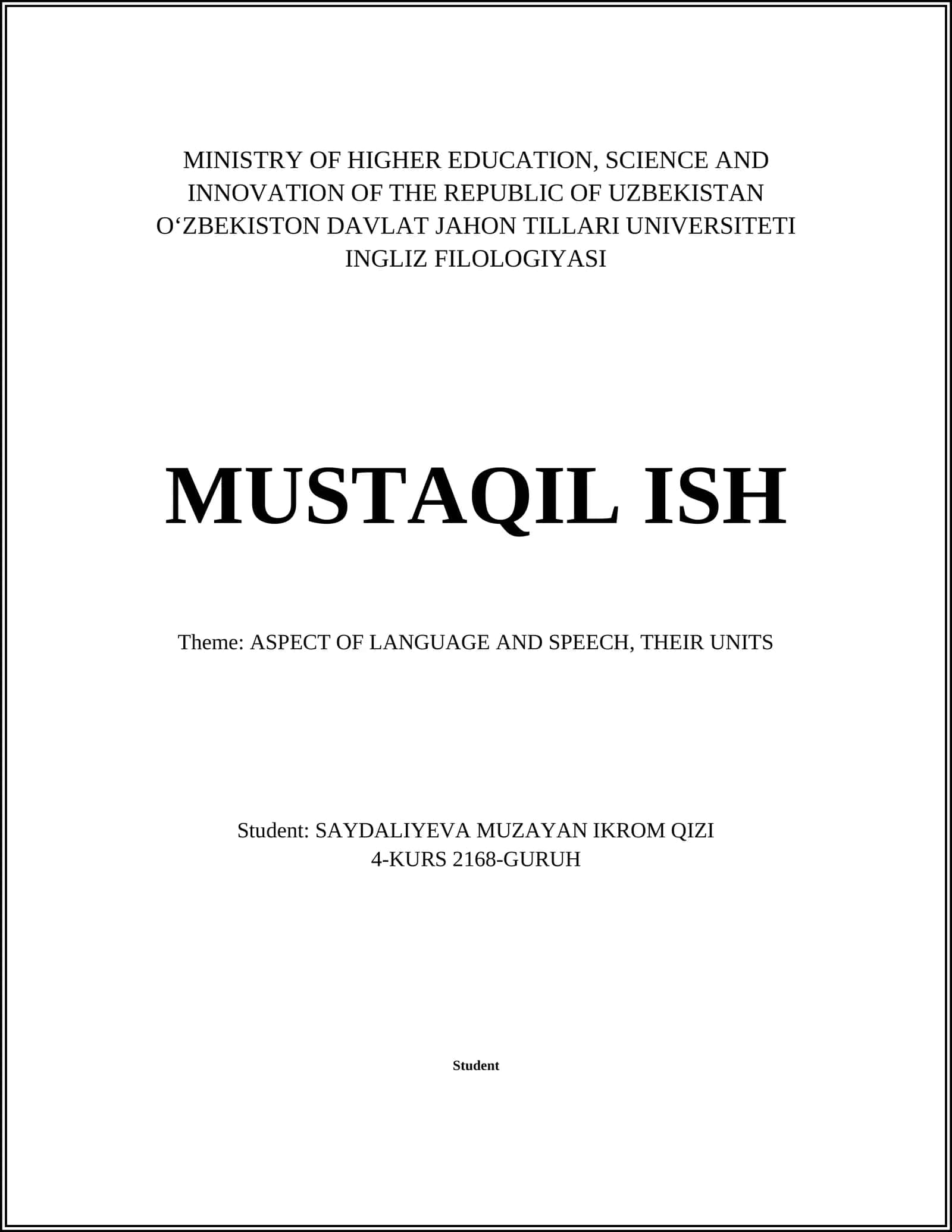 ASPECT OF LANGUAGE AND SPEECH, THEIR UNITS
