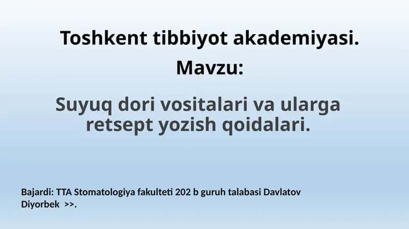 Suyuq dori vositalari va ularga retsept yozish qoidalari