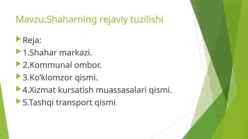 Shaharning rejaviy tuzilishi